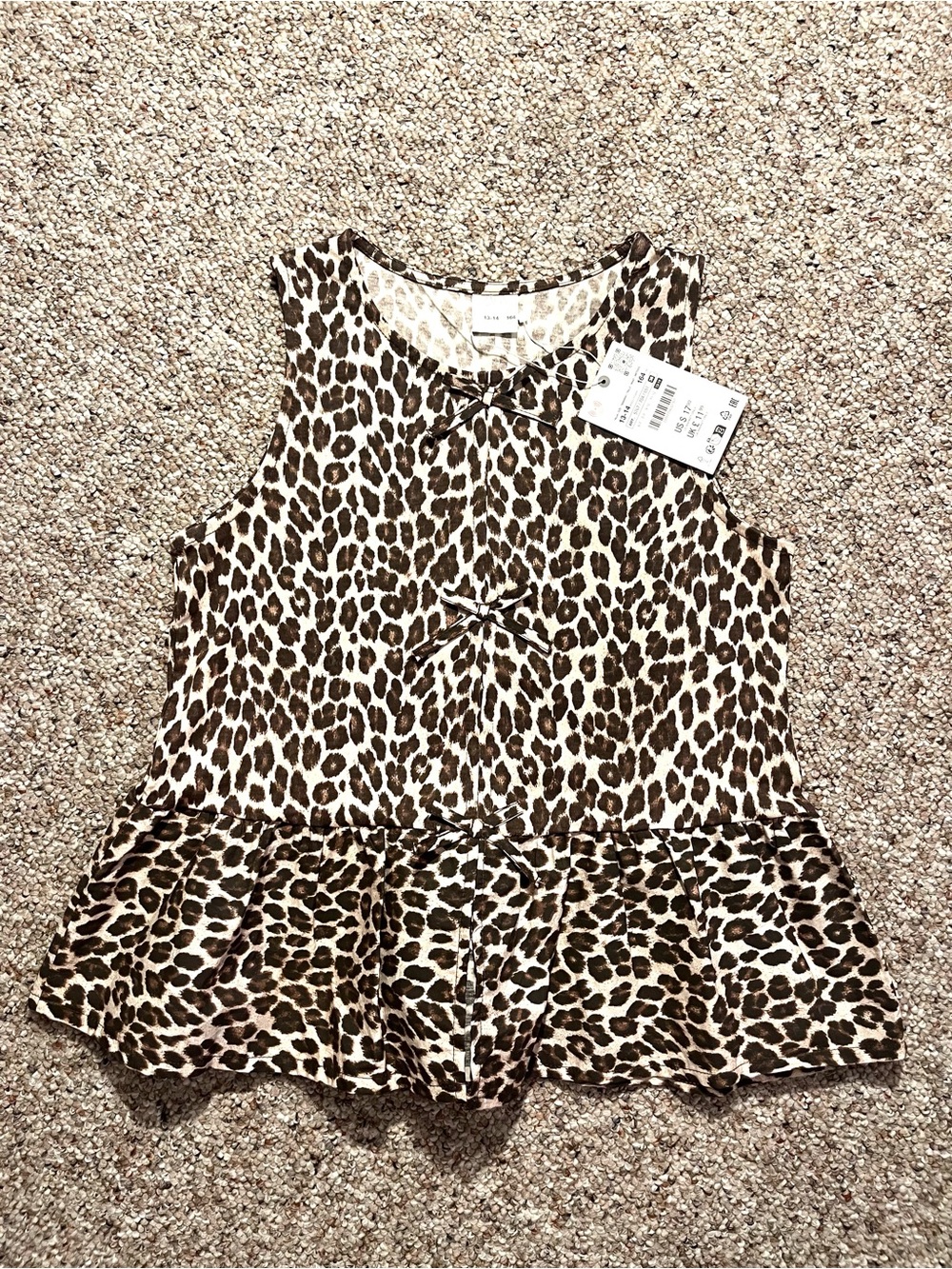 Zara Kids Girls Leopard Print Peplum Sleeveless Top NWT